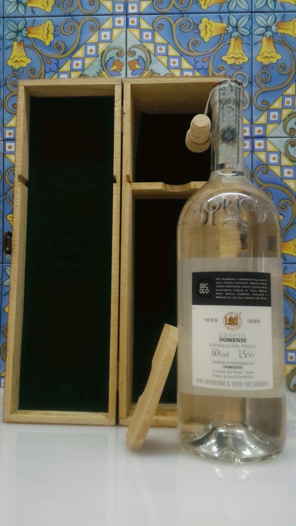 Grappa Domenis 1898  storica “Secolo” magnum con astuccio in legno- lt.1,5