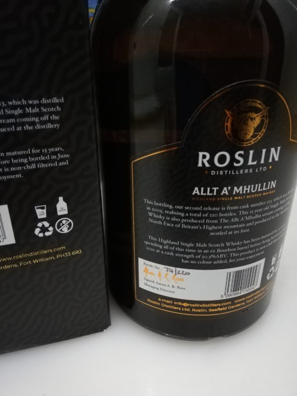 Whisky Roslin Allt A’ Mhullin 15 y.o. Single Malt  2nd release cl 70 vol 50.3%
